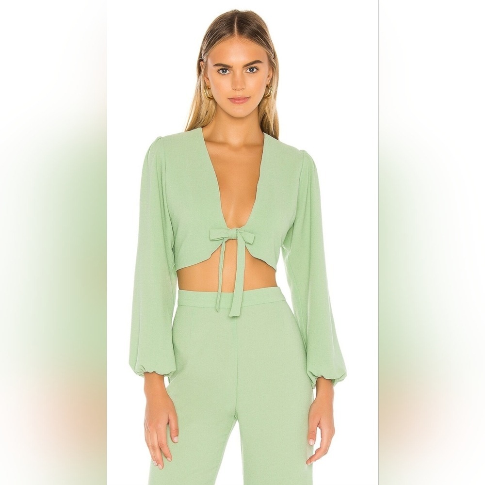 RESA Revolve S Cha Cha Cha Long Puff Sleeve Cropped Tie Front Top Festival Rave